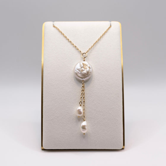 Creamy White Baroque and Coin Pearl Lariat Necklace