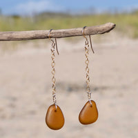 Rusty Brown Sea Glass Drop Earrings