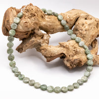 Green Kyanite Smooth Coin Beaded Necklace: Sterling Silver, Lobster Clasp, Adjustable Chain