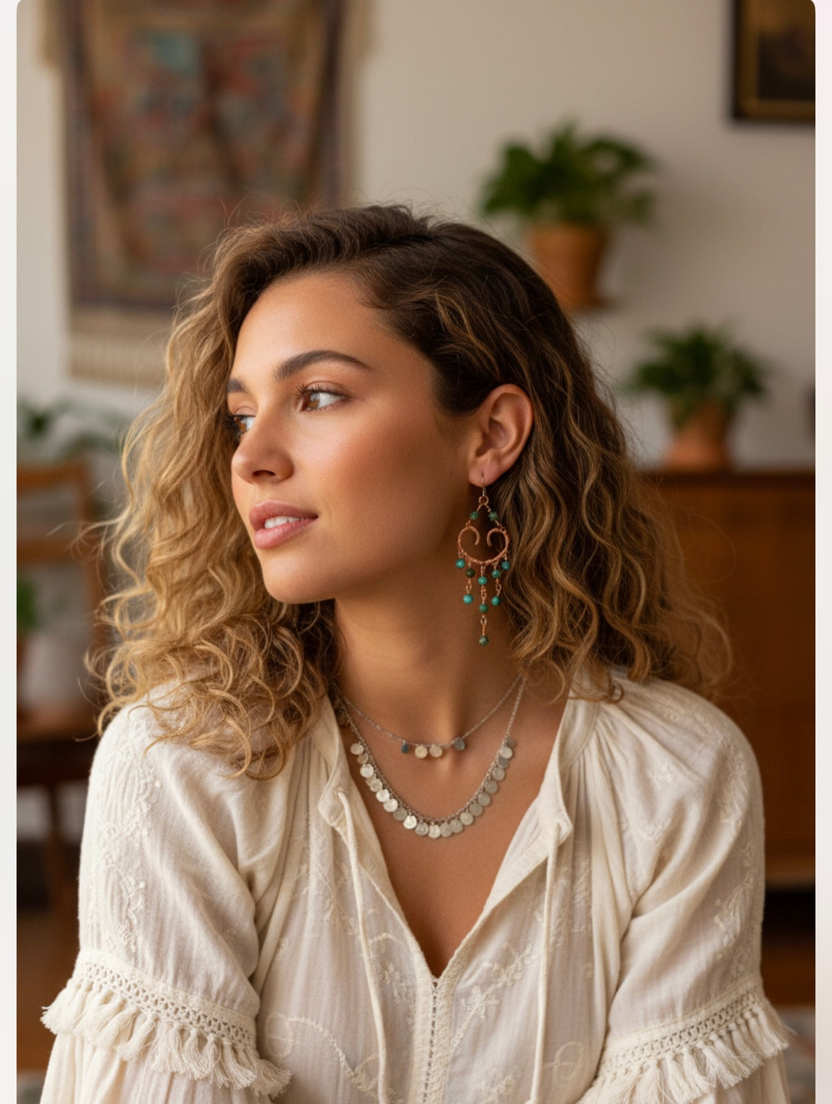 Personalized Birthstone Heart Chandelier Boho Style Earrings: 14k Gold Filled, 14k Rose Gold Filled or Sterling Silver