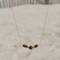 Tiger’s Eye Gemstone Beaded Necklace: 14k Gold Filled Adjustable Chain