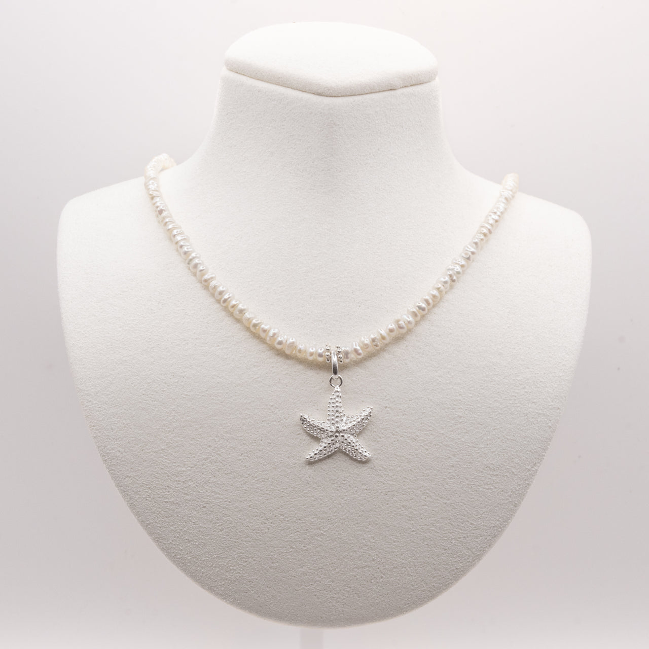 Starfish Pearl Necklace: Freshwater Seed Pearls, Sterling Silver Starfish, Lobster Clasp, Adjustable
