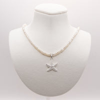 Starfish Pearl Necklace: Freshwater Seed Pearls, Sterling Silver Starfish, Lobster Clasp, Adjustable