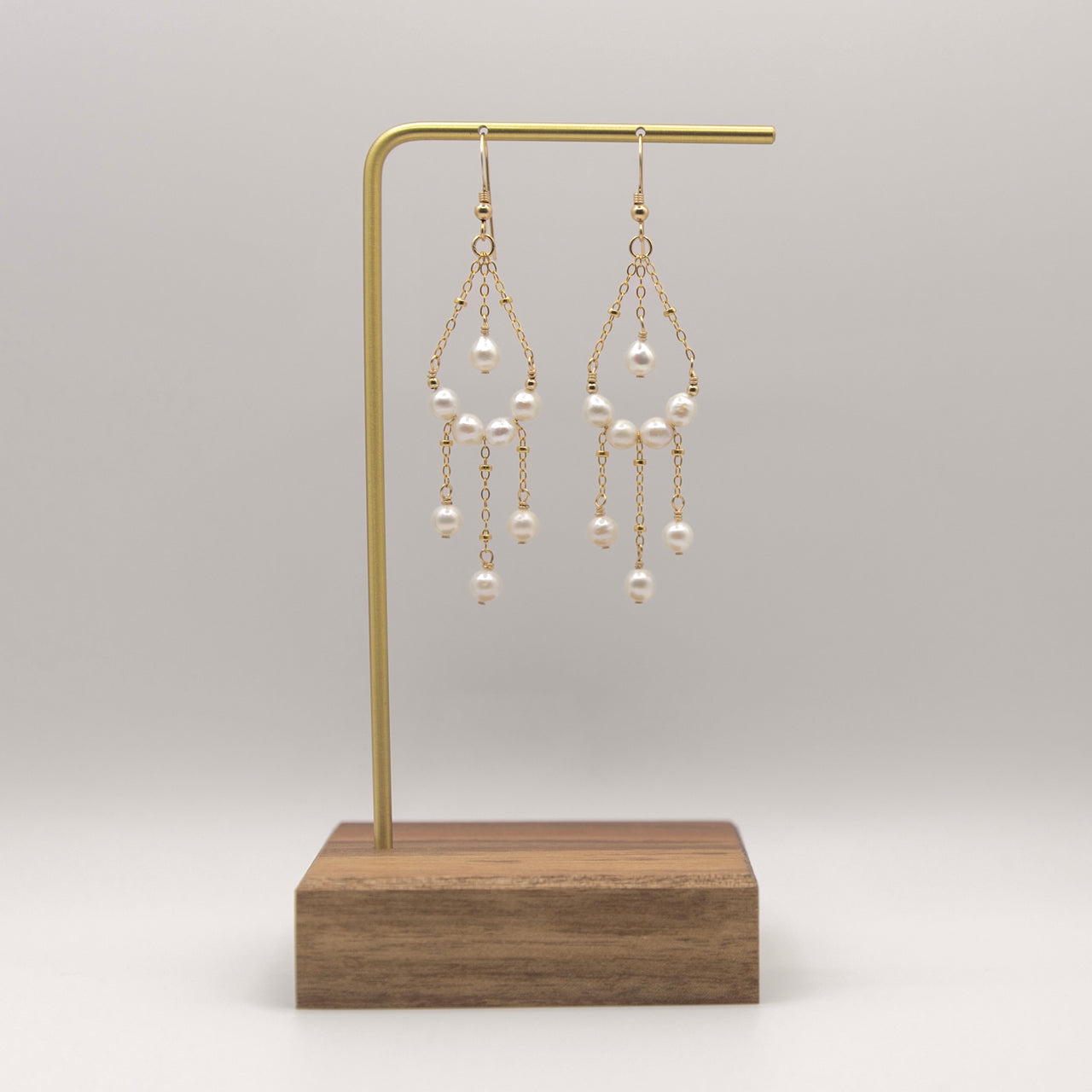 14k Gold Filled or Sterling Silver Pearl Chandelier Boho Style Earrings