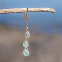 Aqua Blue Sea Glass 3 Charm Earrings