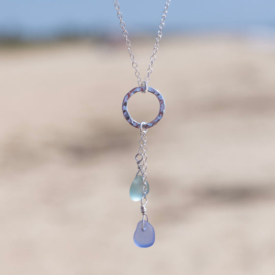 2 Charm Multicolor Sea Glass Circle Necklace