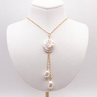 Creamy White Baroque and Coin Pearl Lariat Necklace
