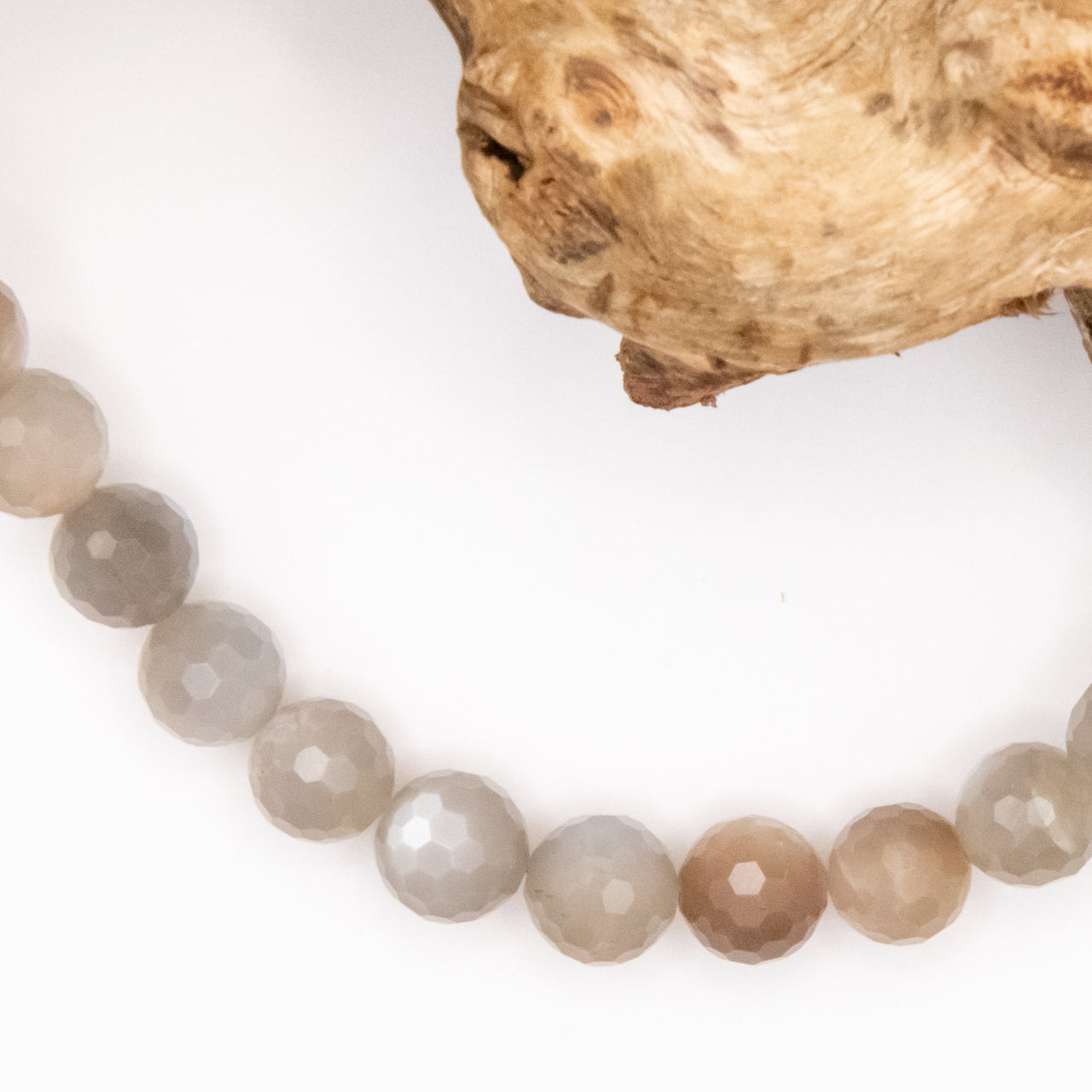 Grey Moonstone Beaded Necklace Set: Sterling Silver, Faceted Gemstone