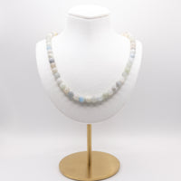 Aquamarine Beaded Necklace:  Adjustable, Sterling Silver, Beach Jewelry