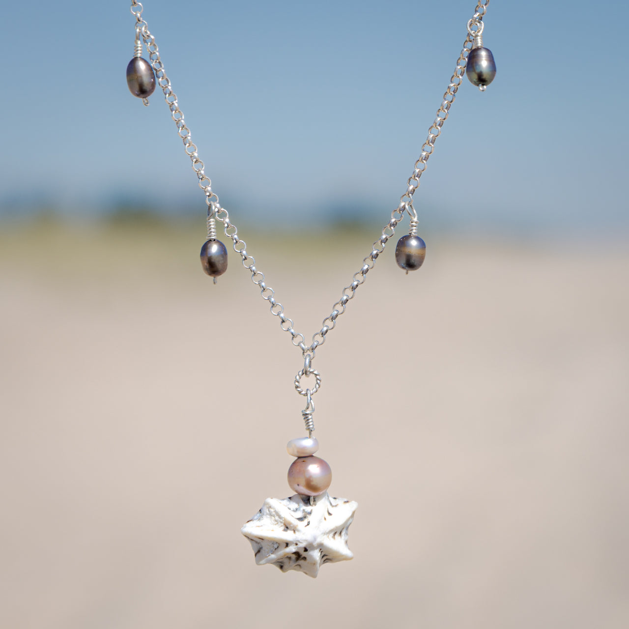 Star Limpet Seashell + Pearl Necklace