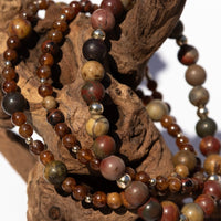 14k Gold Filled, Red Creek Jasper, Hessonite Garnet and Mahogany Obsidian Beaded Boho Style Stacking bracelets (set of three bracelets)
