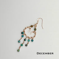 Personalized Birthstone Heart Chandelier Boho Style Earrings: 14k Gold Filled, 14k Rose Gold Filled or Sterling Silver