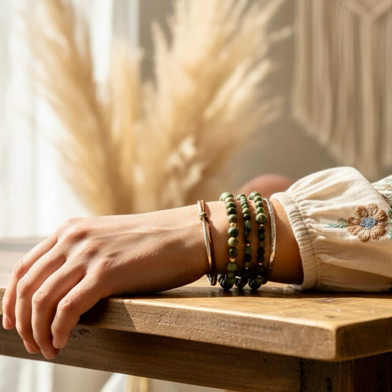 14k Gold Filled and African Turquoise Beaded Boho Style Stacking Bracelets (set of three bracelets)