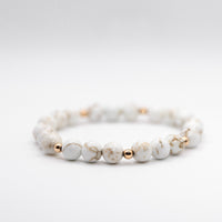 14k Rose Gold Filled, White Hematite and Mocha Biwa Pearl Beaded Boho Style Stacking Bracelet Set