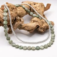 Green Kyanite Coin Necklace Set: Sterling Silver, Adjustable Chain