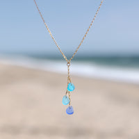 3 Charm Multicolor Turquoise Blue, Teal Blue + Purple Blue Sea Glass Necklace
