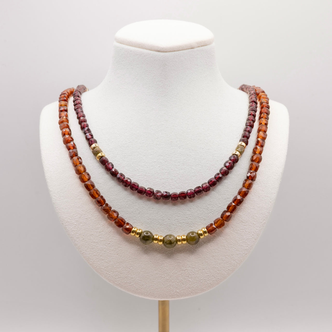 Beaded Garnet Necklace Set: Multicolor Garnet Beads, Gold Filled, January Birthstone