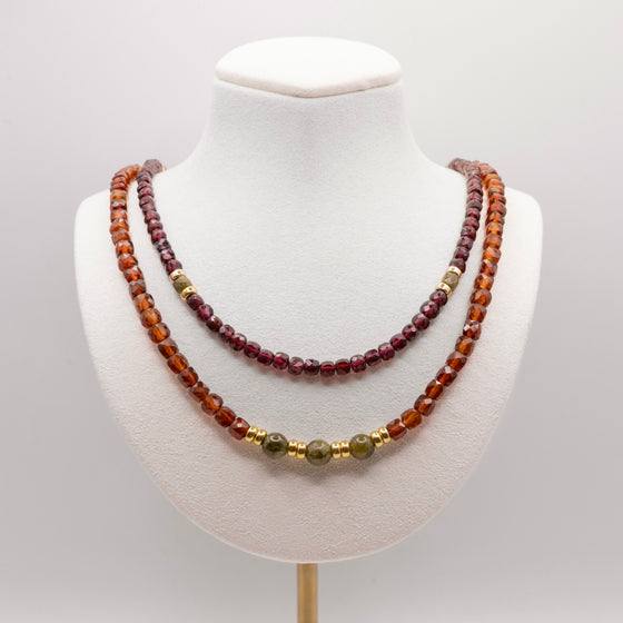 Beaded Garnet Necklace Set: Multicolor Garnet Beads, Gold Filled, January Birthstone
