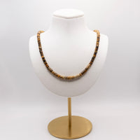 Tigers Eye and Brown Picture Jasper Necklace: Multicolor Beads, Gold Filled, Earth Tones