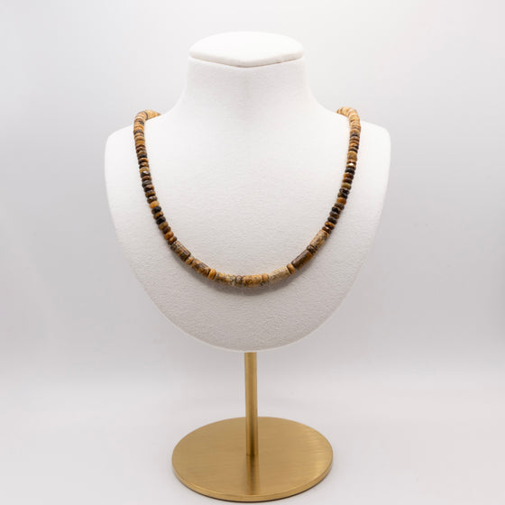 Tigers Eye and Brown Picture Jasper Necklace: Multicolor Beads, Gold Filled, Earth Tones