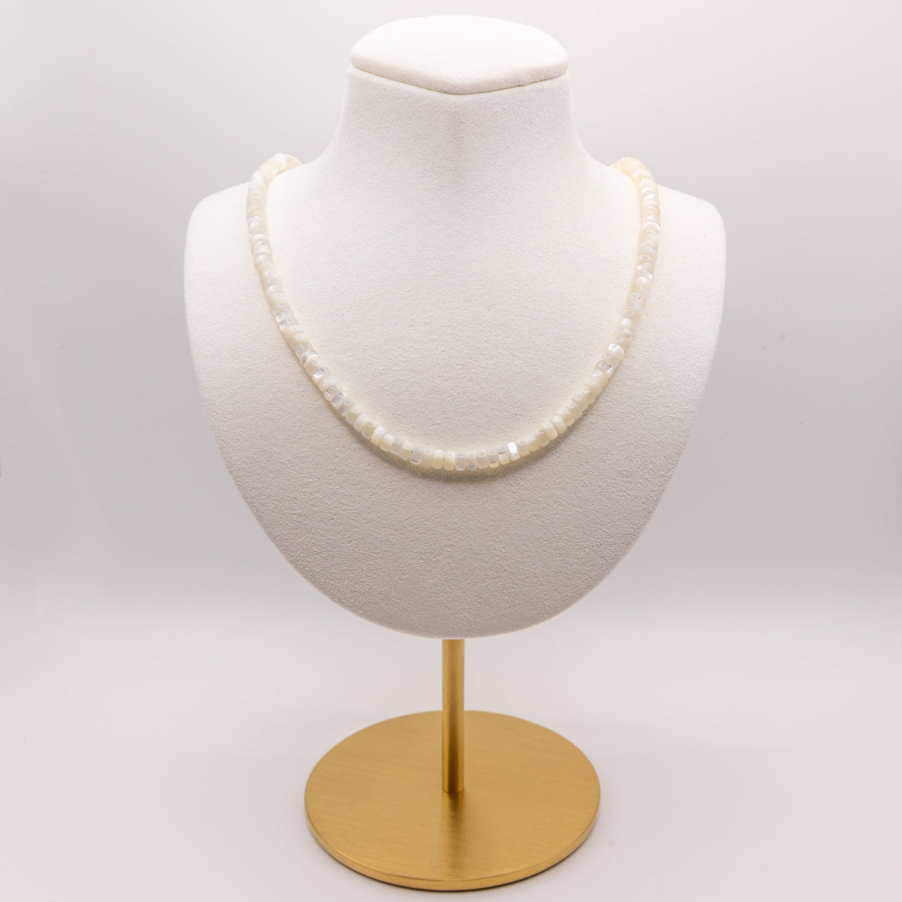 Heishi Mother of Pearl Necklace: Sterling Silver, Adjustable, Lobster Clasp