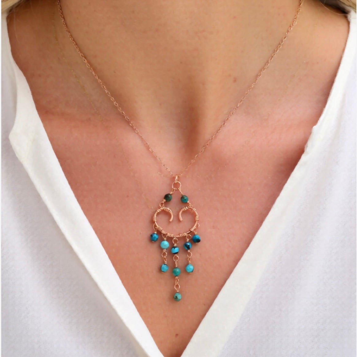 Personalized Birthstone Heart Chandelier Boho Style Necklace: 14k Gold Filled, 14k Rose Gold Filled or Sterling Silver