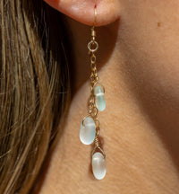 Aqua Blue Sea Glass 3 Charm Earrings