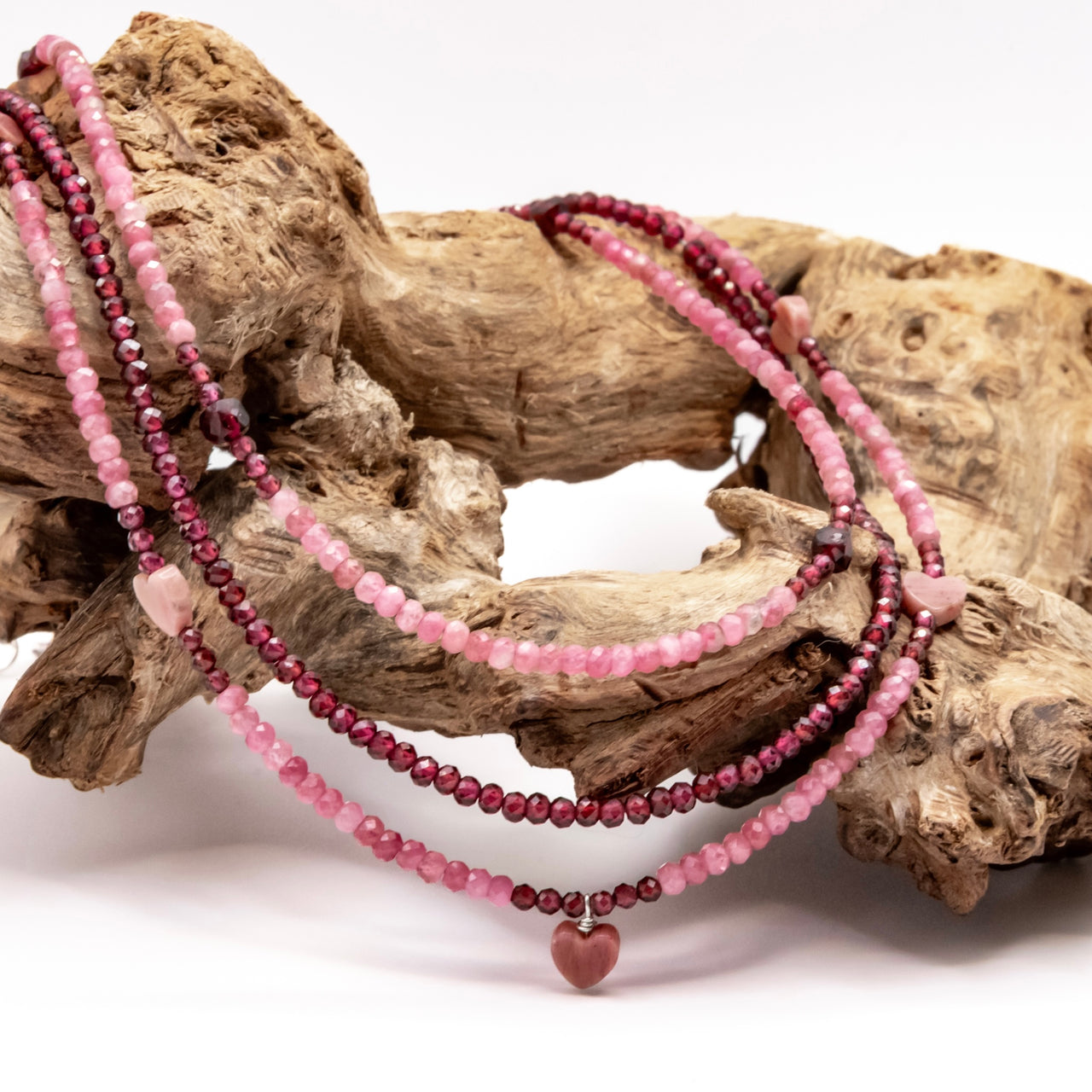 Pink Tourmaline and Garnet Necklace Set: Grade A Pink Tourmaline and Garnet Beads