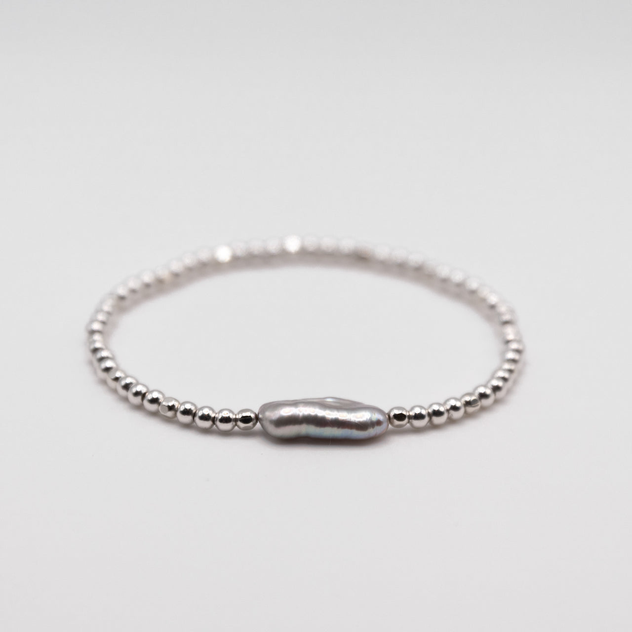 Sterling Silver Beads and Biwa Pearl Boho are Style Stacking Bracelets (set of three bracelets)