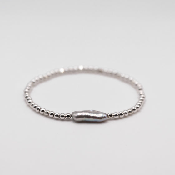 Sterling Silver Beads and Biwa Pearl Boho Style Stacking Bracelet