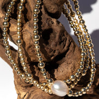 14kq Gold Filled Beaded Bracelet Set: Baroque Pearl Stacking Bracelets