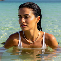 Mussel Mother of Pearl and Fossil Jasper Necklace: Beach Jewelry, Sterling Silver, 14k Gold Filled, Earth Tones