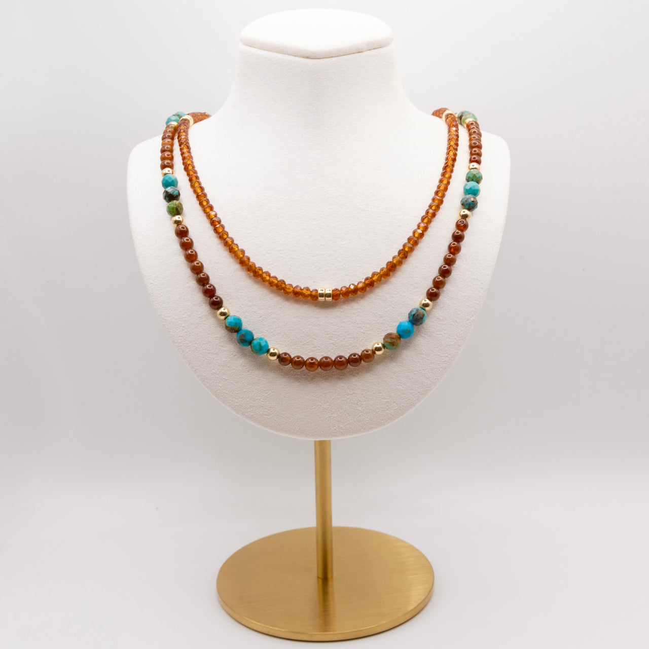 Hessonite Garnet and Turquoise Necklace Set: Adjustable, Lobster Clasp, Gold Filled, Birthstone Jewelry