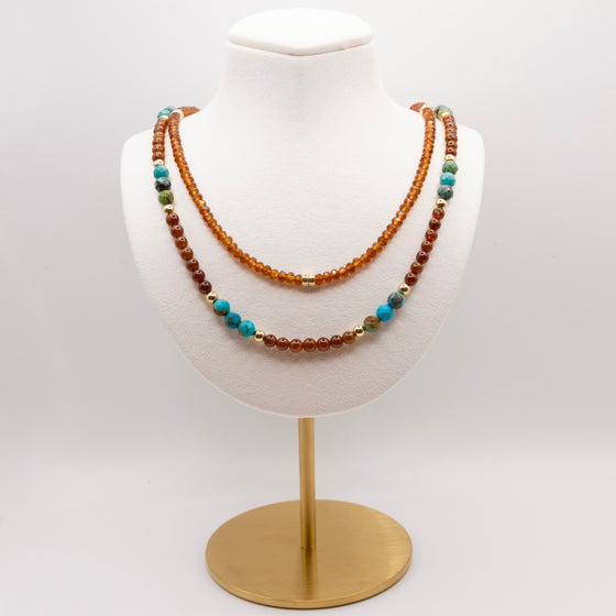 Hessonite Garnet and Turquoise Necklace Set: Adjustable, Lobster Clasp, Gold Filled, Birthstone Jewelry