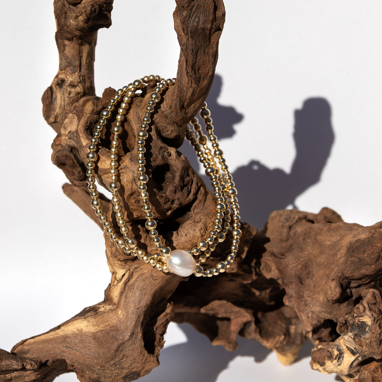 14kq Gold Filled Beaded Bracelet Set: Baroque Pearl Stacking Bracelets