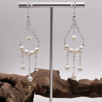 14k Gold Filled or Sterling Silver Pearl Chandelier Boho Style Earrings