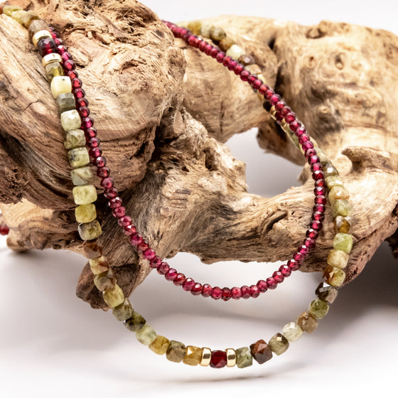 Beaded Garnet Necklace Set: Grade A Garnet Beads, Gold Filled, January Birthstone