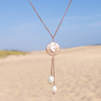 Creamy White Baroque and Rose Coin Pearl Lariat Necklace