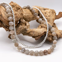 Grey Moonstone Beaded Necklace Set: Sterling Silver, Faceted Gemstone