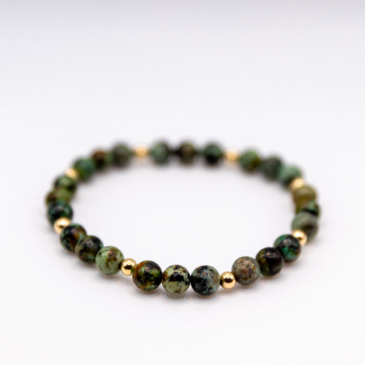 14k Gold Filled and 6mm African Turquoise Beaded Boho Style Stacking Bracelet