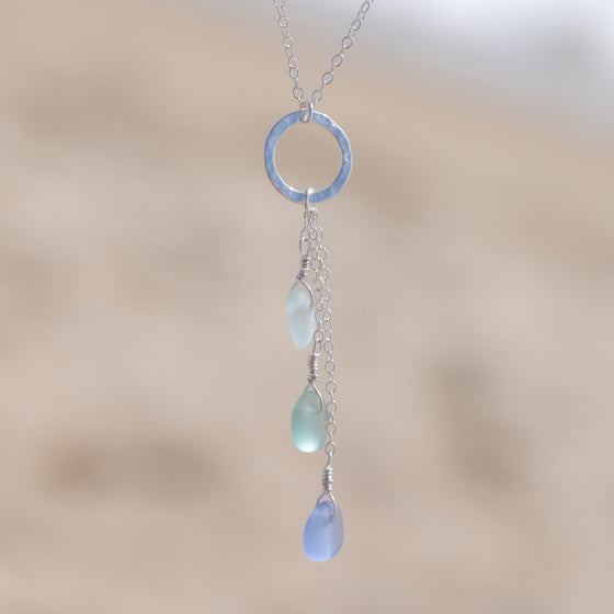 3 Charm Multicolor Sea Glass Circle Necklace