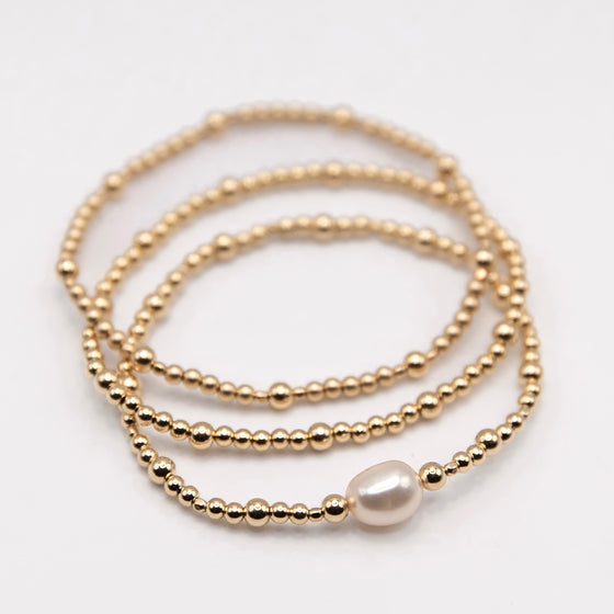 14kq Gold Filled Beaded Bracelet Set: Baroque Pearl Stacking Bracelets
