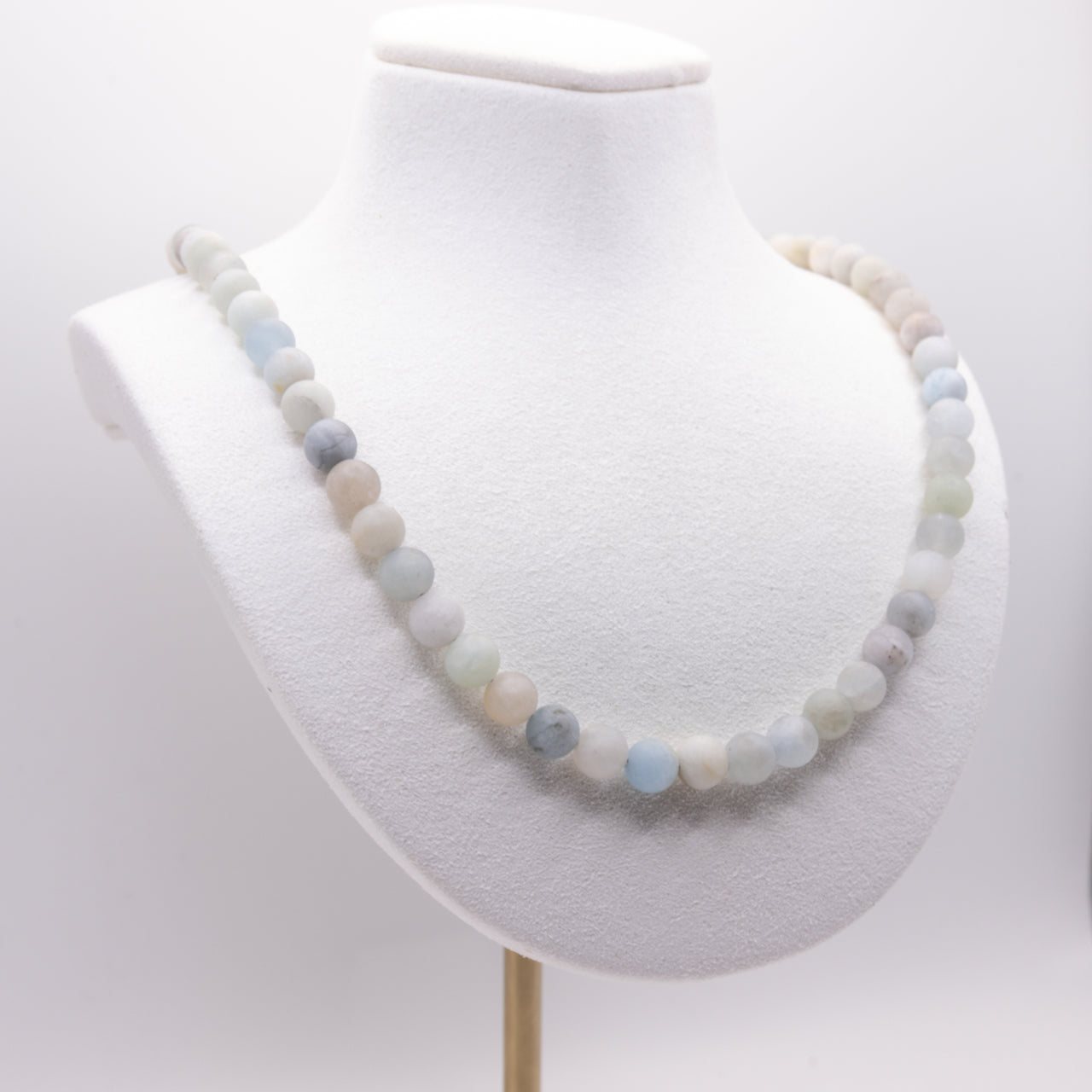 Aquamarine Beaded Necklace:  Adjustable, Sterling Silver, Beach Jewelry