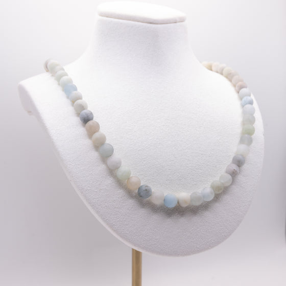 Aquamarine Beaded Necklace:  Adjustable, Sterling Silver, Beach Jewelry