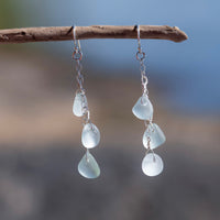 Aqua Blue Sea Glass 3 Charm Earrings