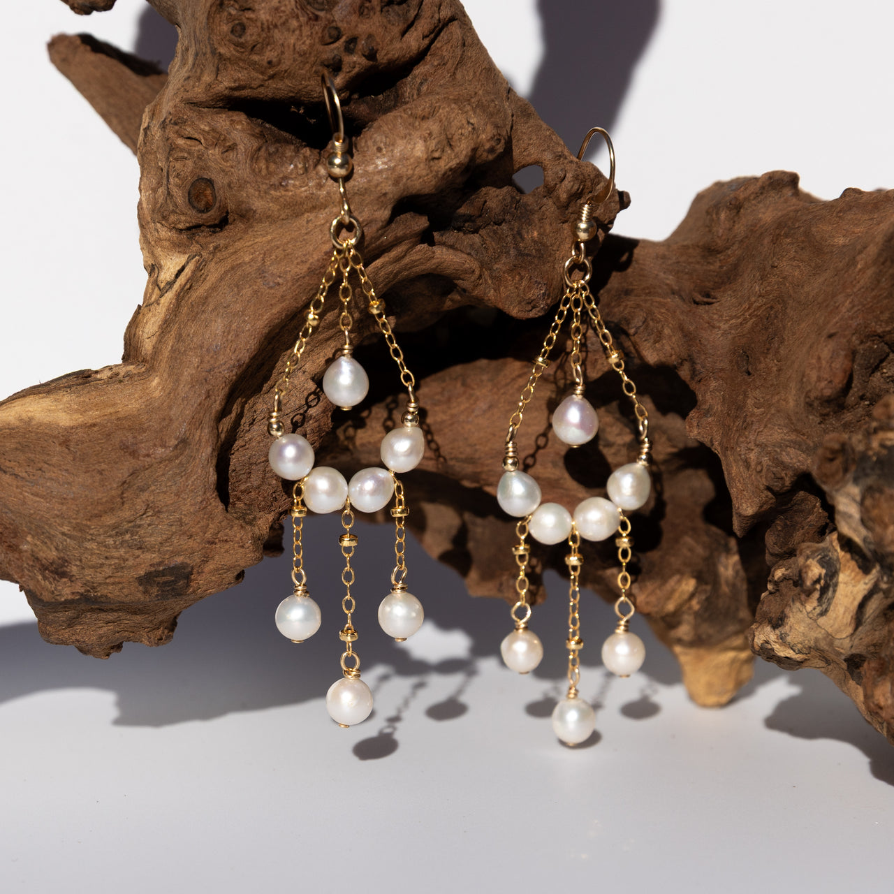 14k Gold Filled or Sterling Silver Pearl Chandelier Boho Style Earrings