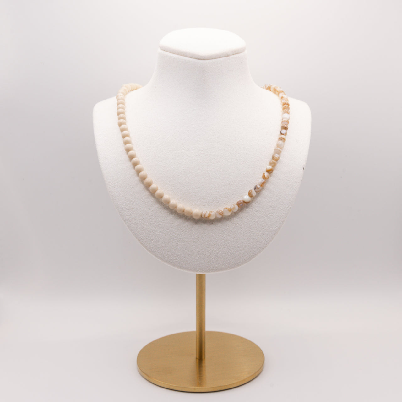 Mussel Mother of Pearl and Fossil Jasper Necklace: Beach Jewelry, Sterling Silver, 14k Gold Filled, Earth Tones