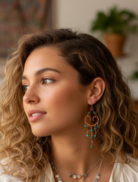 Personalized Birthstone Heart Chandelier Boho Style Earrings: 14k Gold Filled, 14k Rose Gold Filled or Sterling Silver