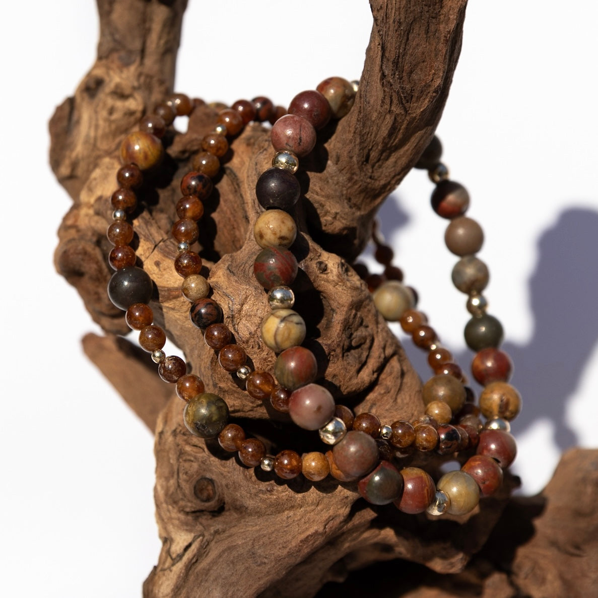 14k Gold Filled, Red Creek Jasper, Hessonite Garnet and Mahogany Obsidian Beaded Boho Style Stacking bracelets (set of three bracelets)