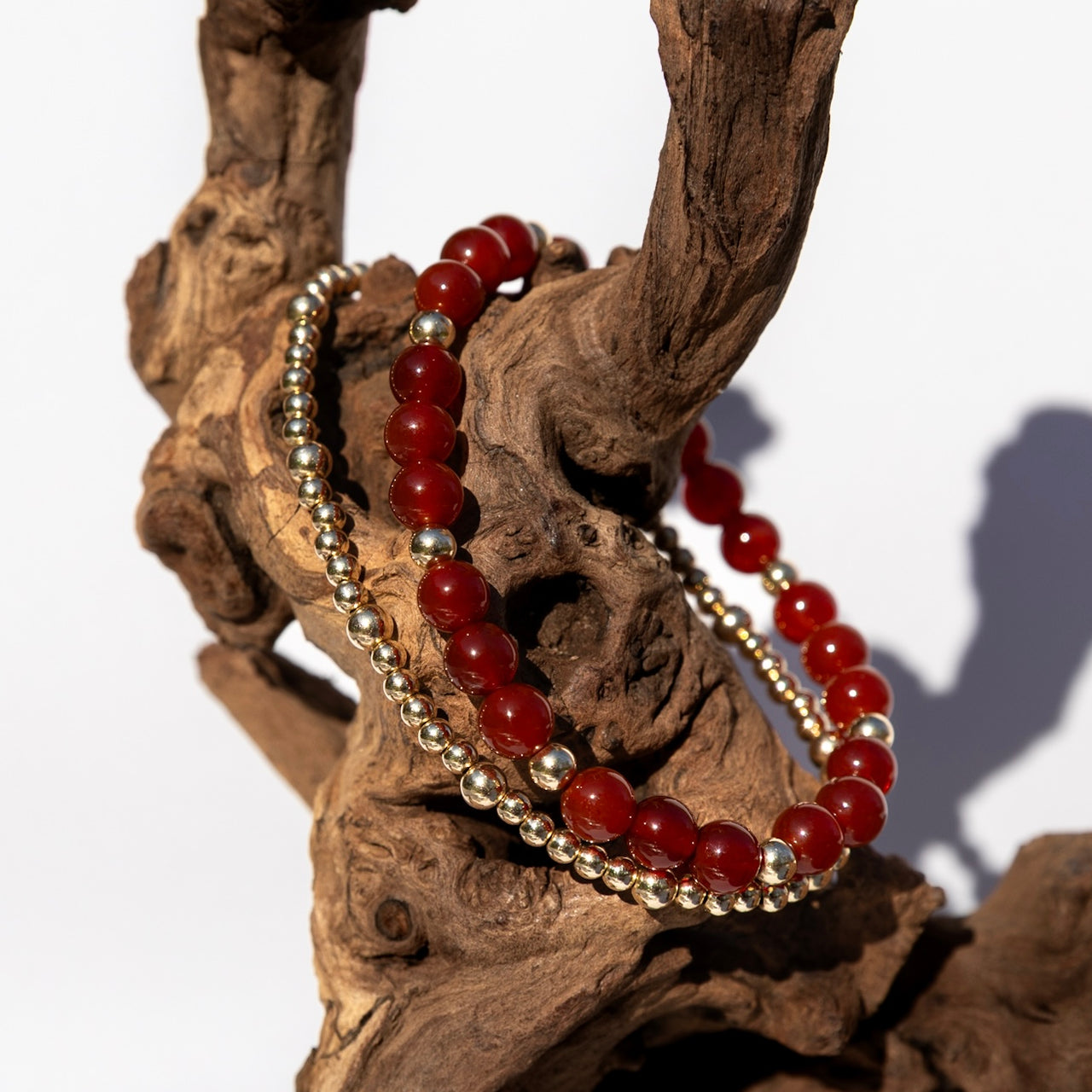 14k Gold Filled Carnelian Bracelet Set: Stacking Beaded Bracelets